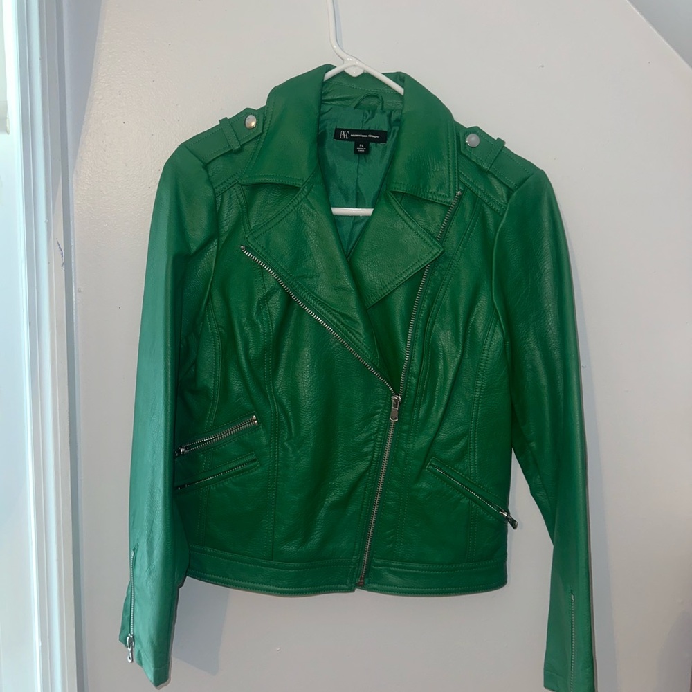 INC International Concepts Green Leather Moto Jacket